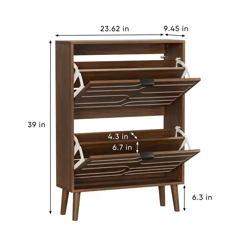 Homy Casa Mobile scarpiera moderno con 2 ante a ribalta, ripiano espositivo e gambe in legno