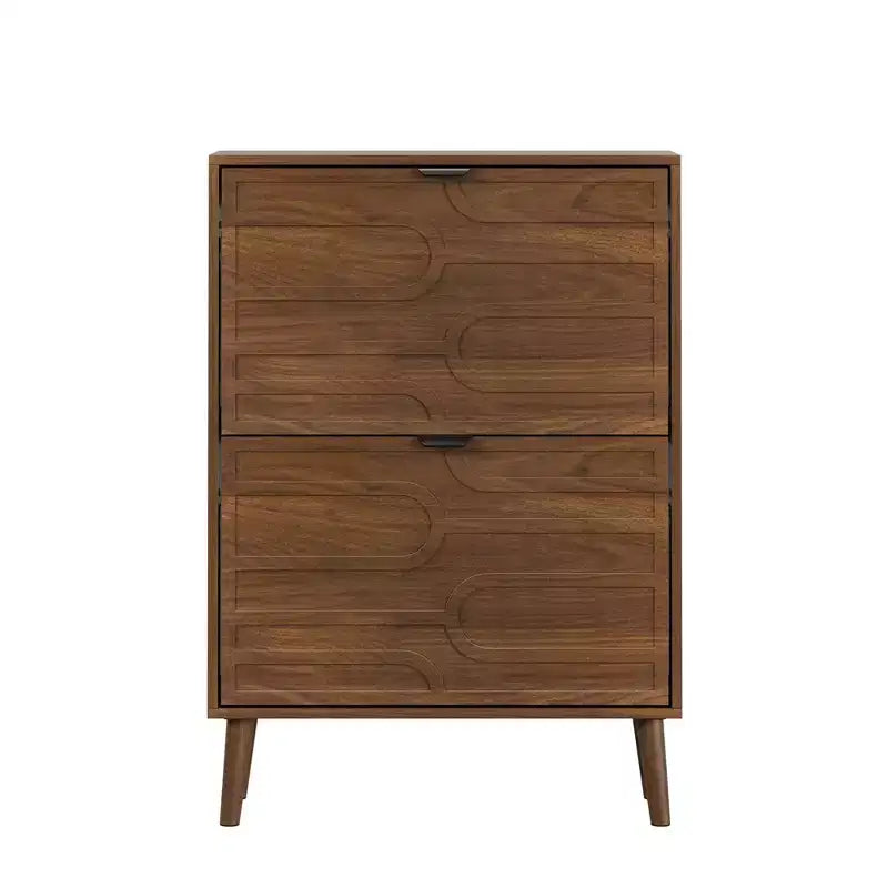 Homy Casa Mobile scarpiera moderno con 2 ante a ribalta, ripiano espositivo e gambe in legno