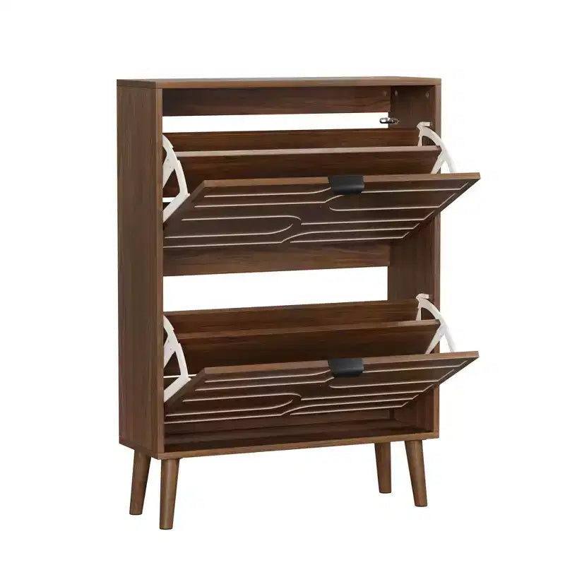 Homy Casa Mobile scarpiera moderno con 2 ante a ribalta, ripiano espositivo e gambe in legno