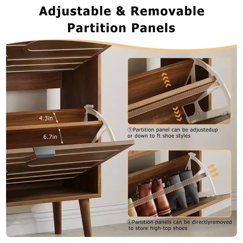 Homy Casa Mobile scarpiera moderno con 2 ante a ribalta, ripiano espositivo e gambe in legno