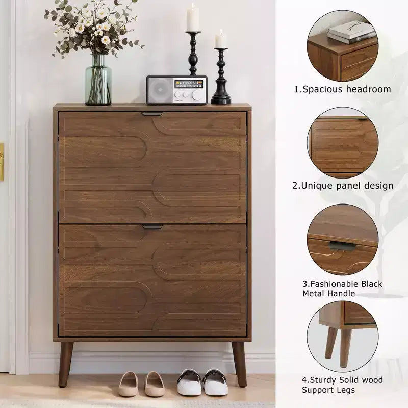 Homy Casa Mobile scarpiera moderno con 2 ante a ribalta, ripiano espositivo e gambe in legno