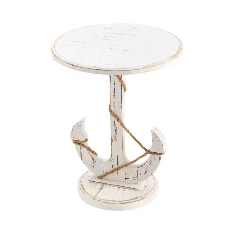 Crestview Collection Round White Solid Wood Accent_End Table