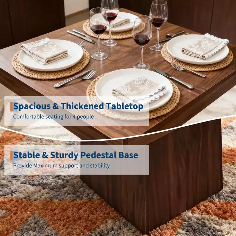 Tavolo da pranzo quadrato da 31,5 pollici per 4 persone, tavolino da cucina in legno con base a piedistallo, tavolo da pranzo in stile rustico per cucina, sala da pranzo, appartamento
