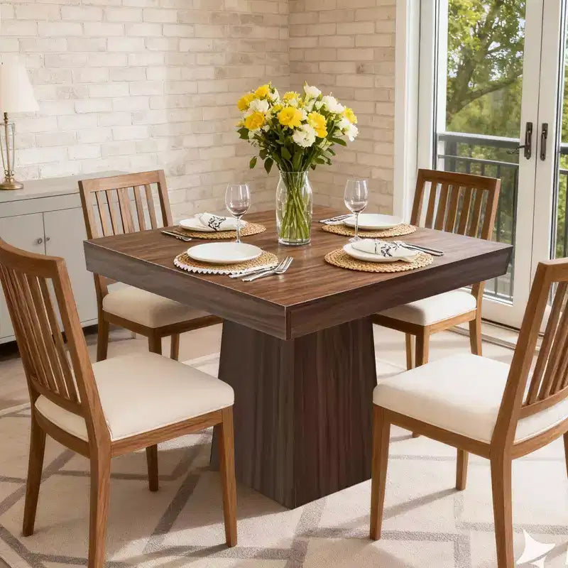 Tavolo da pranzo quadrato da 31,5 pollici per 4 persone, tavolino da cucina in legno con base a piedistallo, tavolo da pranzo in stile rustico per cucina, sala da pranzo, appartamento