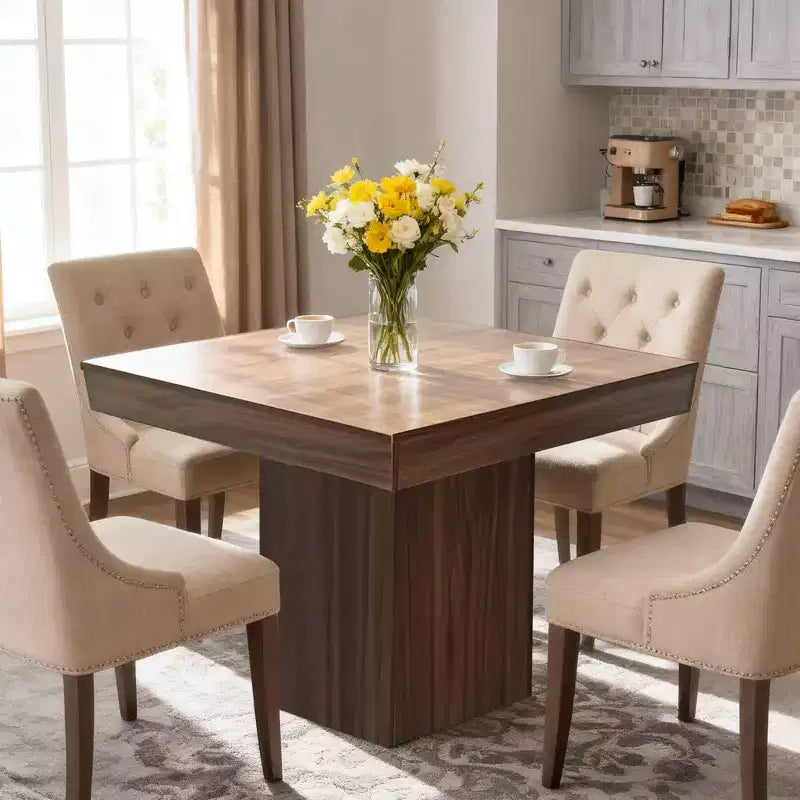 Tavolo da pranzo quadrato da 31,5 pollici per 4 persone, tavolino da cucina in legno con base a piedistallo, tavolo da pranzo in stile rustico per cucina, sala da pranzo, appartamento