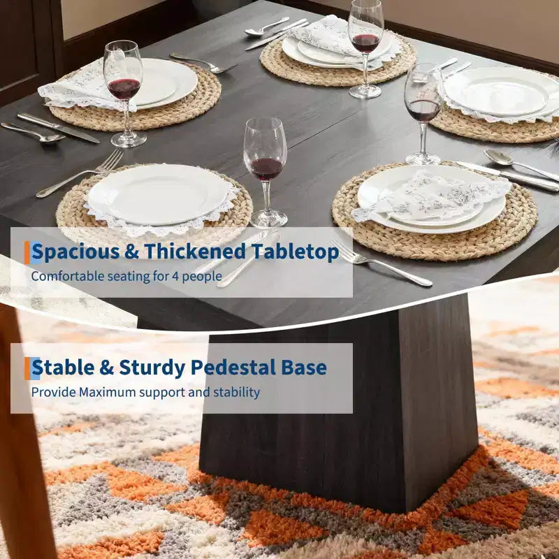 Tavolo da pranzo quadrato da 31,5 pollici per 4 persone, tavolino da cucina in legno con base a piedistallo, tavolo da pranzo in stile rustico per cucina, sala da pranzo, appartamento