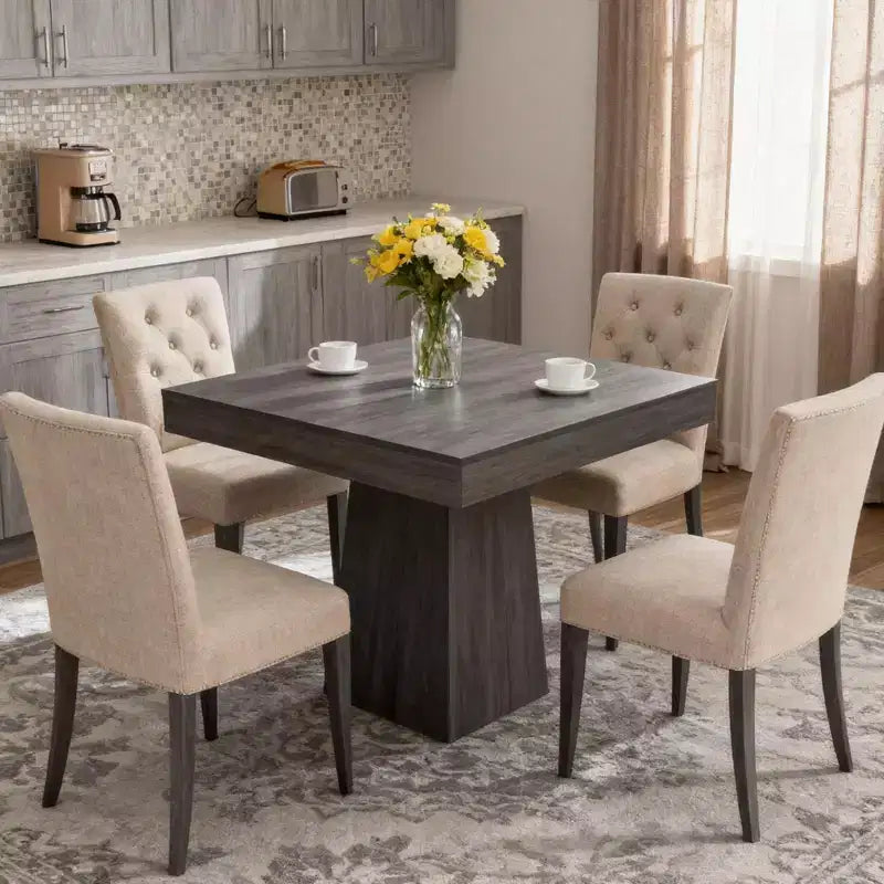 Tavolo da pranzo quadrato da 31,5 pollici per 4 persone, tavolino da cucina in legno con base a piedistallo, tavolo da pranzo in stile rustico per cucina, sala da pranzo, appartamento