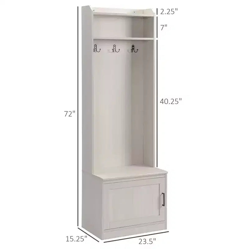 Appendiabiti da ingresso rustico Okak con panca porta scarpe e 3 ganci, appendiabiti con ripiani, portaoggetti per soggiorno, ingresso, bianco