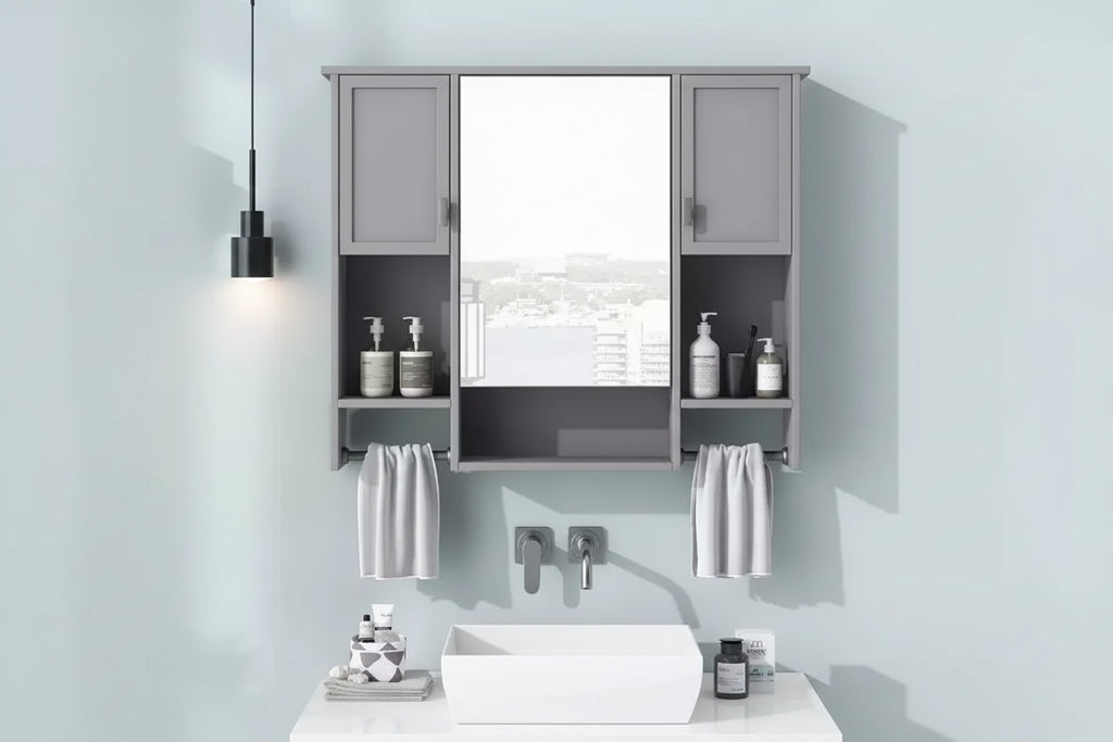 Mobiletto da bagno, armadietto a muro con specchio, portasciugamani, pensile in legno per cucina, soggiorno, lavanderia