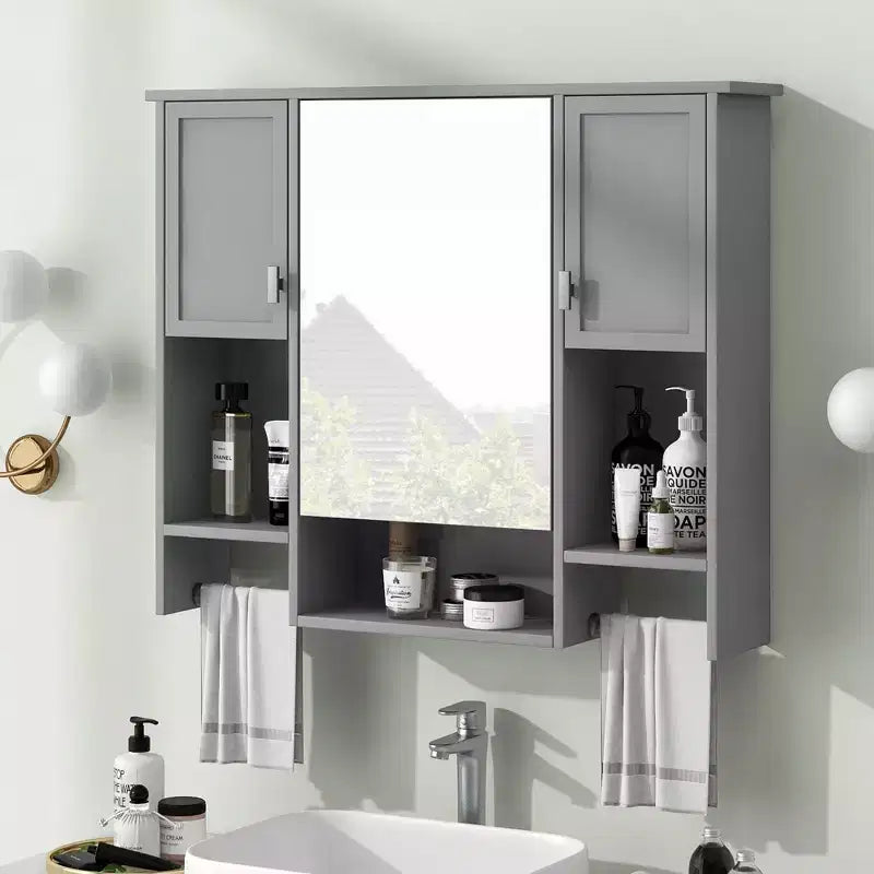 Mobiletto da bagno, armadietto a muro con specchio, portasciugamani, pensile in legno per cucina, soggiorno, lavanderia