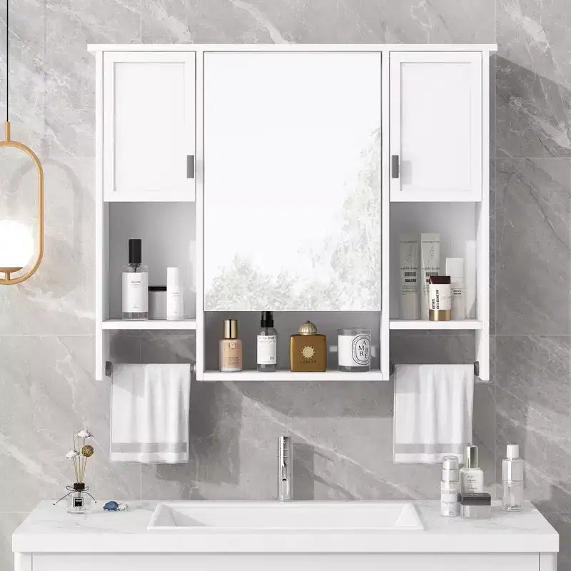 Mobiletto da bagno, armadietto a muro con specchio, portasciugamani, pensile in legno per cucina, soggiorno, lavanderia