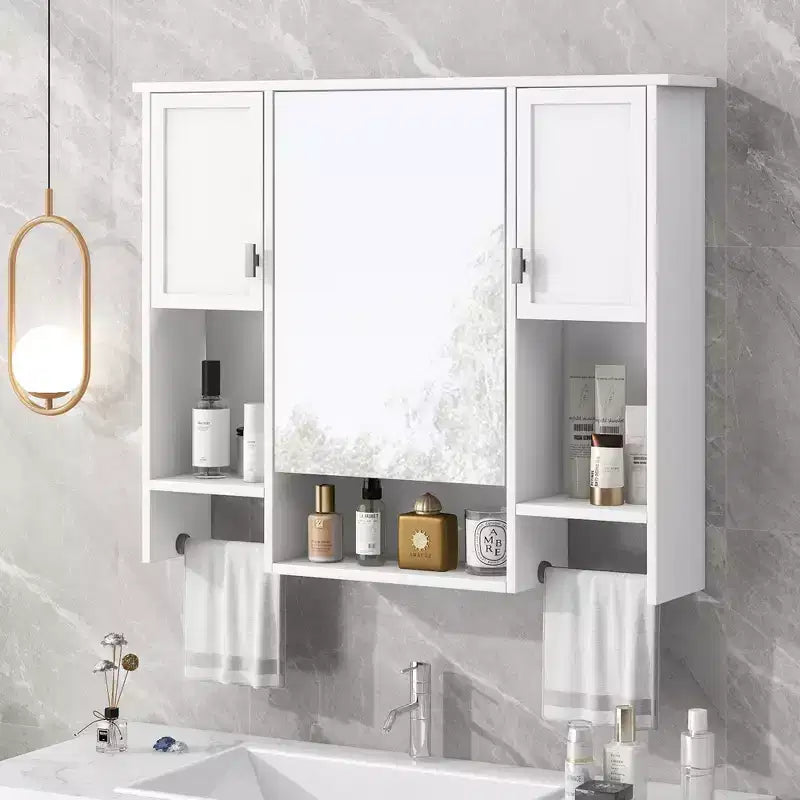 Mobiletto da bagno, armadietto a muro con specchio, portasciugamani, pensile in legno per cucina, soggiorno, lavanderia