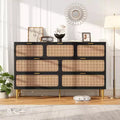 GustoWave 7-Drawer Rattan Dresser, Tall Chest of Drawers with Handwoven Doors and 5 Strong Metal Legs for Bedroom, Living Room Storage