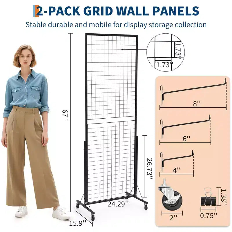 Espositore a Pannello Grigliato 2/3 Pezzi, 61 x 170 cm Griglia Movibile Resistente con Base