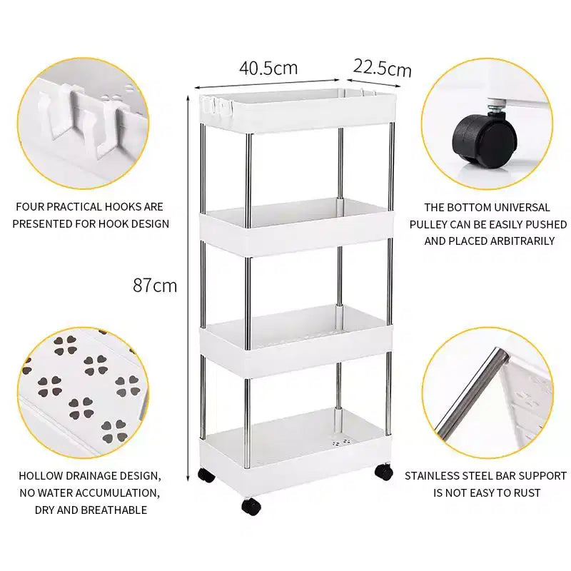 Karl Home Carrello portaoggetti multifunzionale mobile a 4 ripiani Armadietto portaoggetti