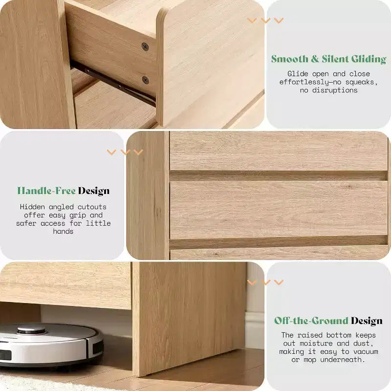 Cassettiera AMERLIFE, Comò moderno con angoli arrotondati, Armadietto in legno per soggiorno, Facile da montare