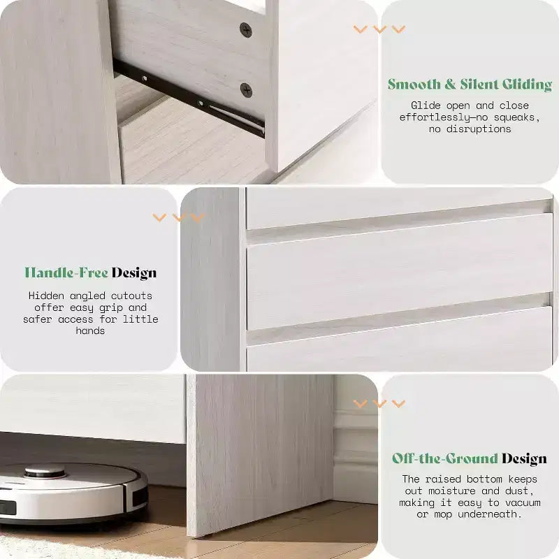 Cassettiera AMERLIFE, Comò moderno con angoli arrotondati, Armadietto in legno per soggiorno, Facile da montare