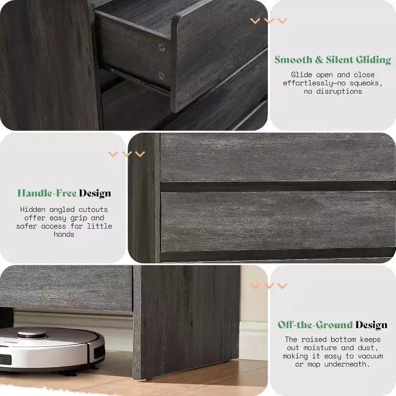 Cassettiera AMERLIFE, Comò moderno con angoli arrotondati, Armadietto in legno per soggiorno, Facile da montare