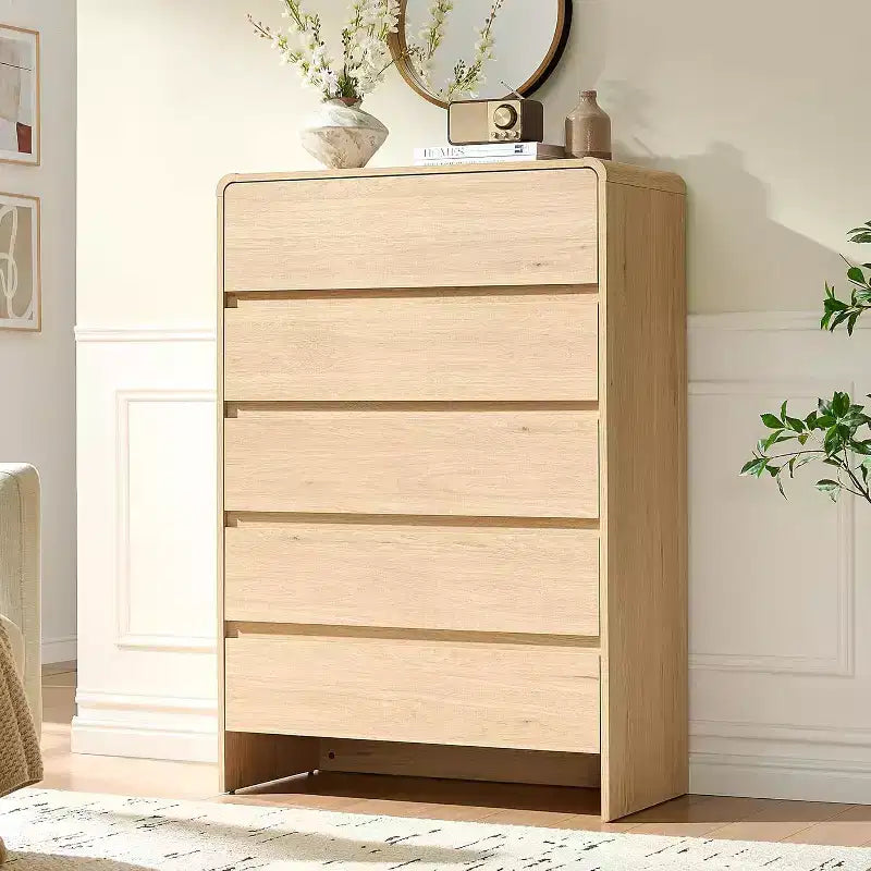 Cassettiera AMERLIFE, Comò moderno con angoli arrotondati, Armadietto in legno per soggiorno, Facile da montare