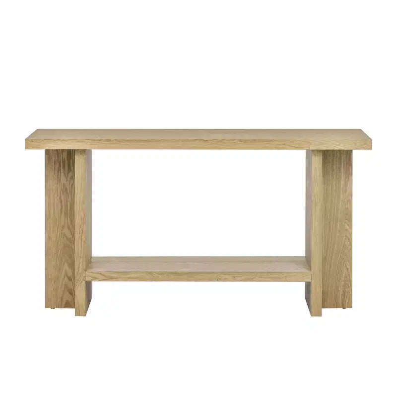 Consolle da ingresso da 152 cm con ripiano, tavolo da corridoio in impiallacciatura di frassino con design a gamba a T, ripiano inferiore per soggiorno o foyer - Panipeachy