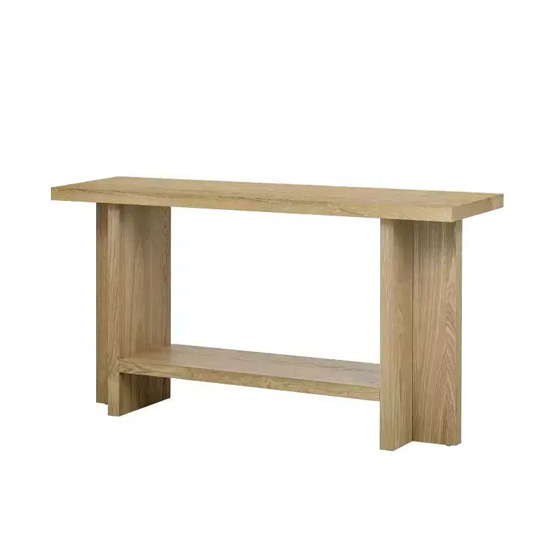 Consolle da ingresso da 152 cm con ripiano, tavolo da corridoio in impiallacciatura di frassino con design a gamba a T, ripiano inferiore per soggiorno o foyer - Panipeachy