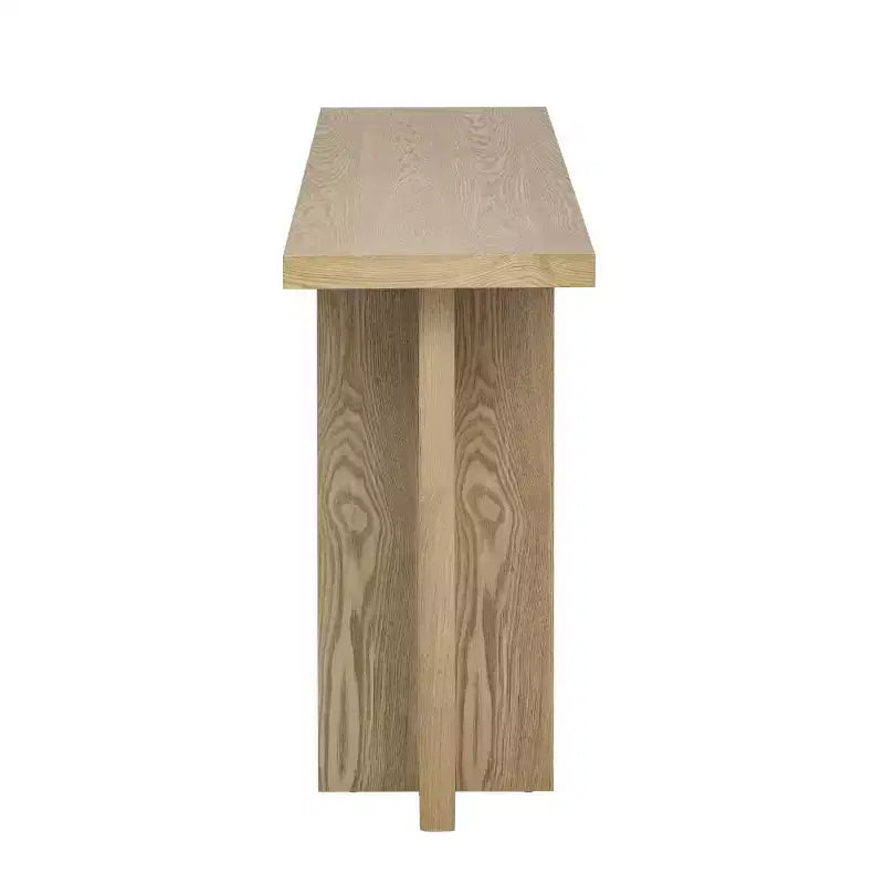 Consolle da ingresso da 152 cm con ripiano, tavolo da corridoio in impiallacciatura di frassino con design a gamba a T, ripiano inferiore per soggiorno o foyer - Panipeachy