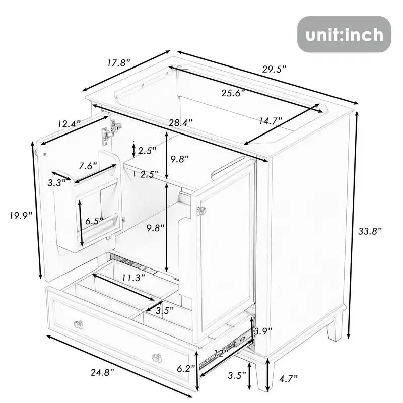 MAYEERTY 30 Mobile Bagno senza Lavello Ante a Cassetti Multifunzione Struttura Solida MDF Verde