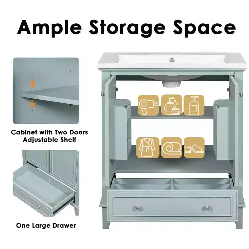 MAYEERTY 30 Mobile Bagno senza Lavello Ante a Cassetti Multifunzione Struttura Solida MDF Verde