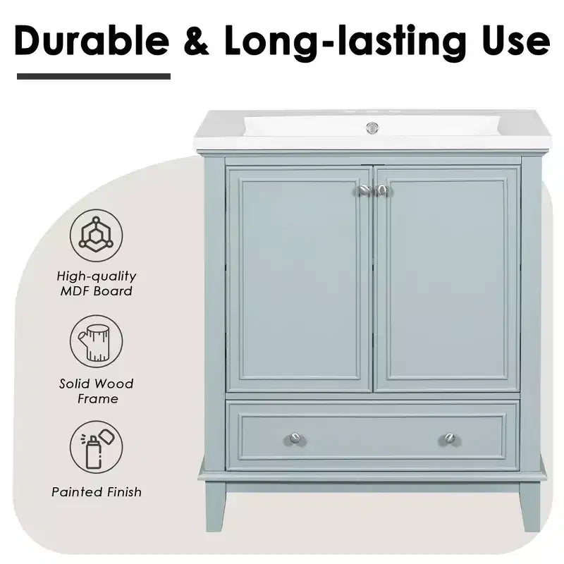 MAYEERTY 30 Mobile Bagno senza Lavello Ante a Cassetti Multifunzione Struttura Solida MDF Verde