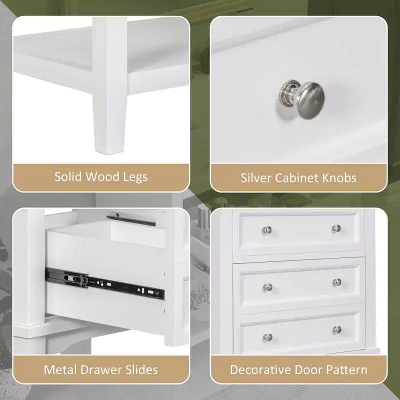 MAYEERTY Mobile Bagno 61 cm con Lavabo Cassetto Contenitore Ripiano Aperto Telaio in Legno Massello Bianco