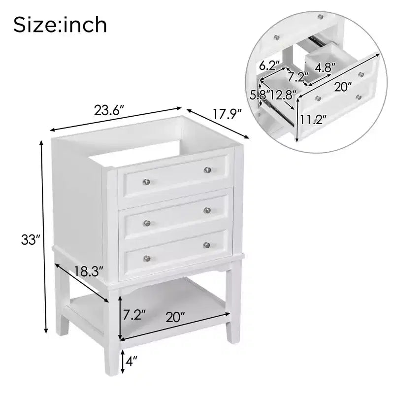 MAYEERTY Mobile Bagno 61 cm con Lavabo Cassetto Contenitore Ripiano Aperto Telaio in Legno Massello Bianco
