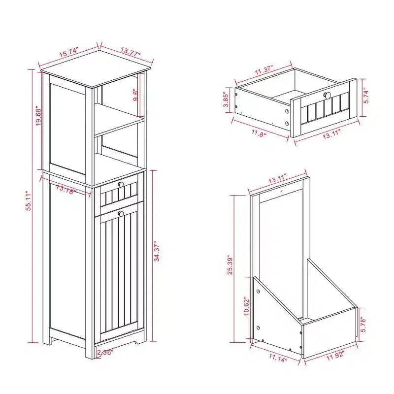 GDFStudio Kashton Mobile Contenitore Moderno da Bagno Sottile con Sacca Portabiancheria Removibile