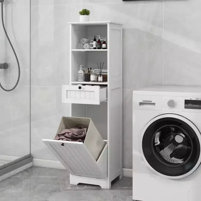 GDFStudio Kashton Mobile Contenitore Moderno da Bagno Sottile con Sacca Portabiancheria Removibile