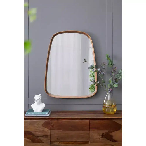 Specchio da parete triangolare irregolare 30 x 38 pollici con cornice in legno per bagno o camera da letto