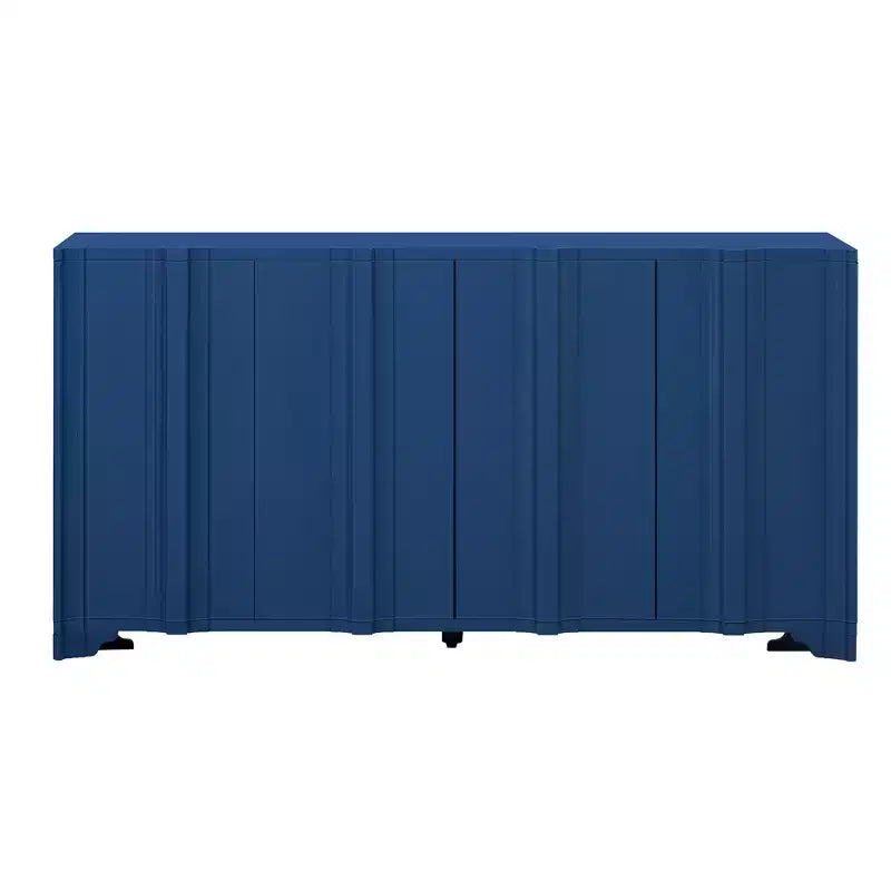 Credenza a 4 ante in impiallacciatura di pino con dettagli lineari e gambe triangolari, 151,6 cm