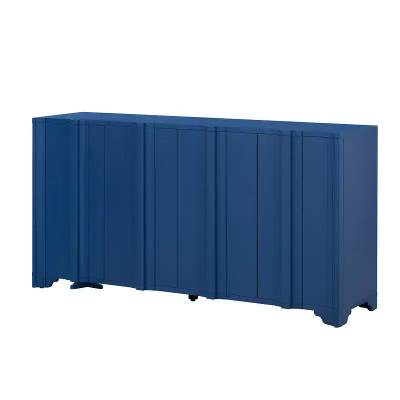 Credenza a 4 ante in impiallacciatura di pino con dettagli lineari e gambe triangolari, 151,6 cm