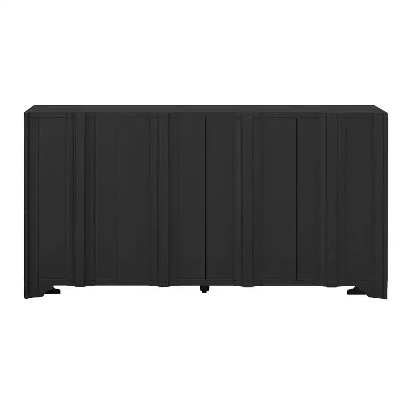 Credenza a 4 ante in impiallacciatura di pino con dettagli lineari e gambe triangolari, 151,6 cm