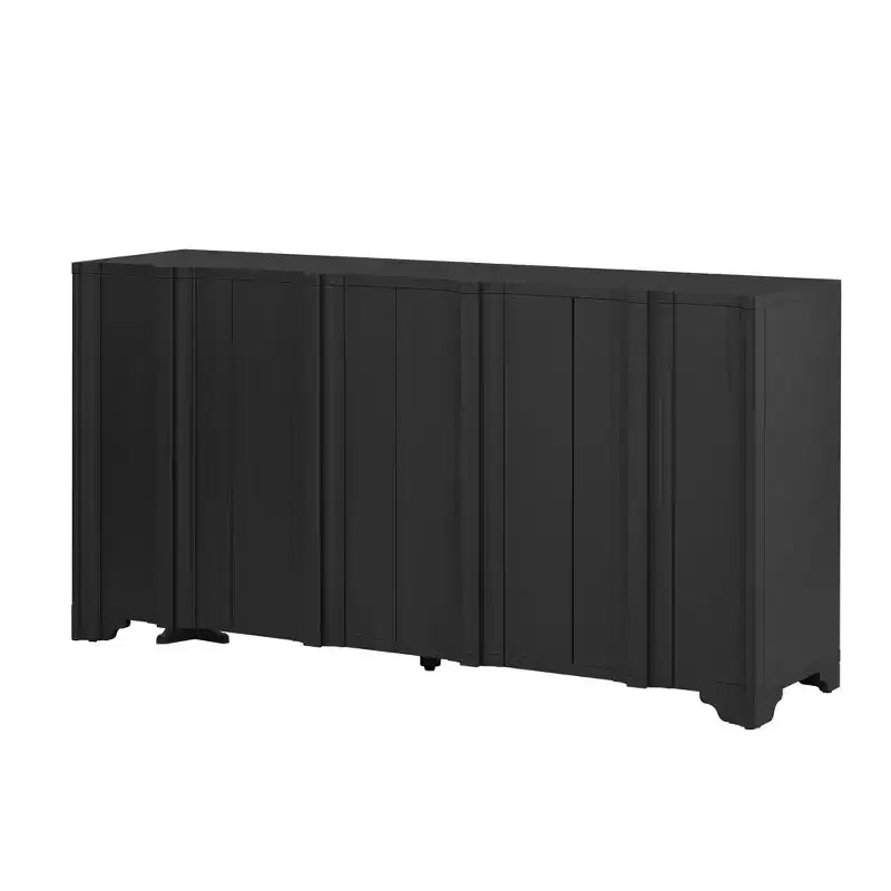 Credenza a 4 ante in impiallacciatura di pino con dettagli lineari e gambe triangolari, 151,6 cm
