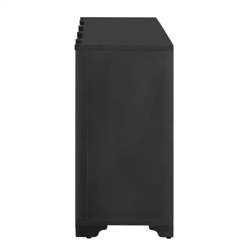 Credenza a 4 ante in impiallacciatura di pino con dettagli lineari e gambe triangolari, 151,6 cm