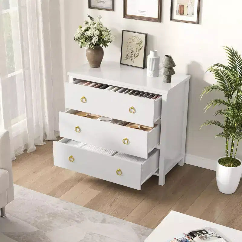 Comò a 3 cassetti largo 80 cm, Armadio contenitore in MDF bianco per camera da letto o corridoio