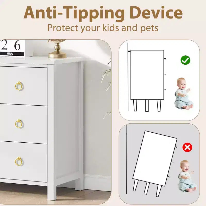 Comò a 3 cassetti largo 80 cm, Armadio contenitore in MDF bianco per camera da letto o corridoio