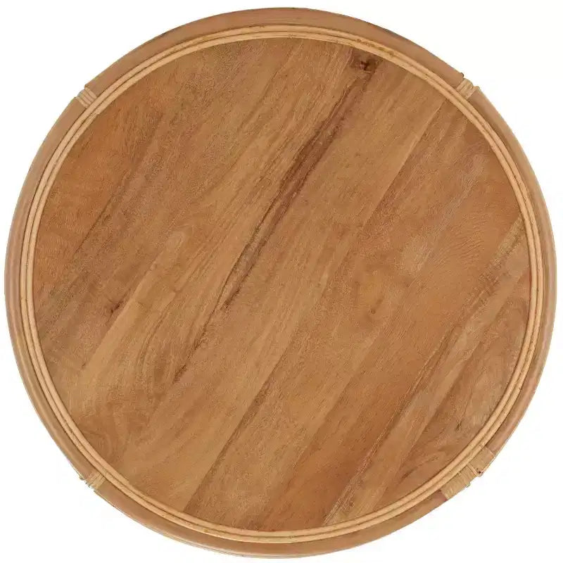 Tavolino da Caffè Rotondo in Legno di Mango e Rattan, Multicolore, Capacità 35 kg
