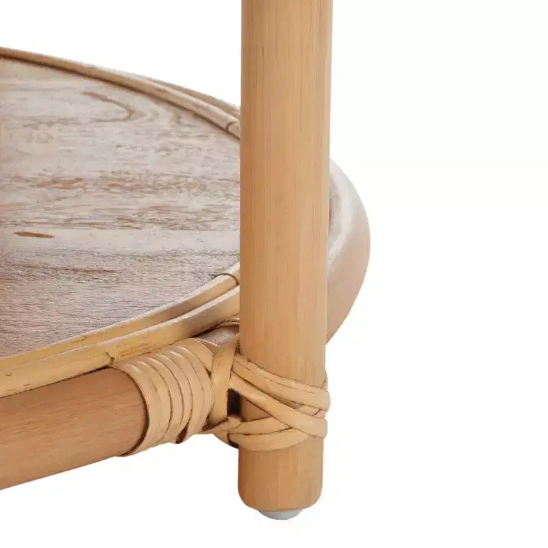 Tavolino da Caffè Rotondo in Legno di Mango e Rattan, Multicolore, Capacità 35 kg