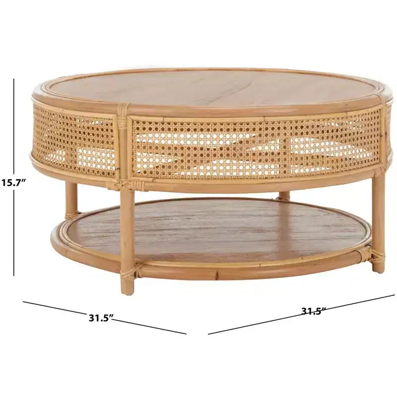 Tavolino da Caffè Rotondo in Legno di Mango e Rattan, Multicolore, Capacità 35 kg