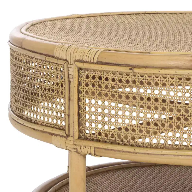 Tavolino da Caffè Rotondo in Legno di Mango e Rattan, Multicolore, Capacità 35 kg
