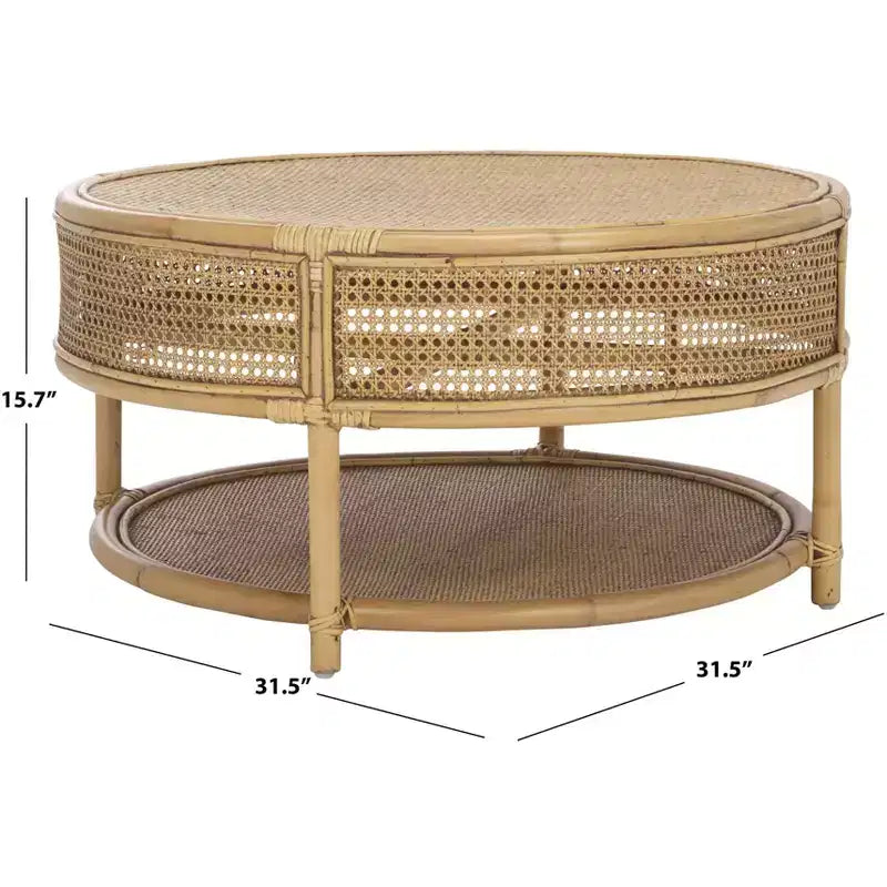 Tavolino da Caffè Rotondo in Legno di Mango e Rattan, Multicolore, Capacità 35 kg