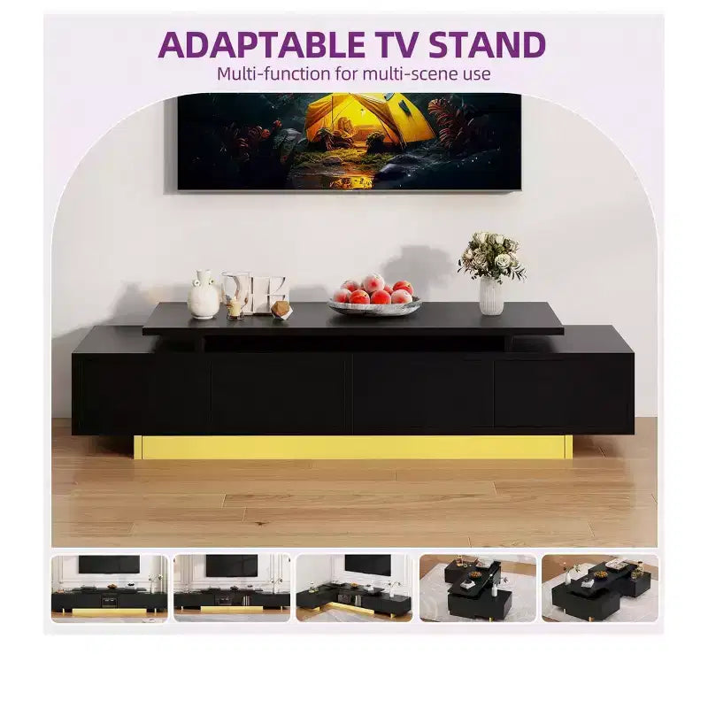 Mobile TV Allungabile per TV Fino a 89 Pollici, Mobile Porta TV con 2 Ante e Ripiano Aperto