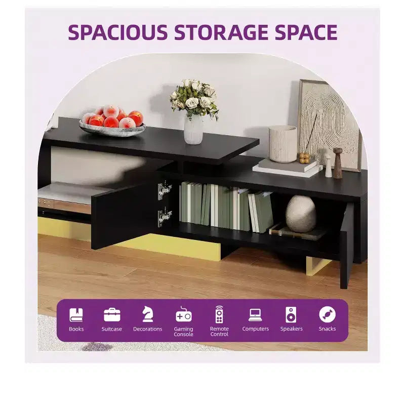 Mobile TV Allungabile per TV Fino a 89 Pollici, Mobile Porta TV con 2 Ante e Ripiano Aperto