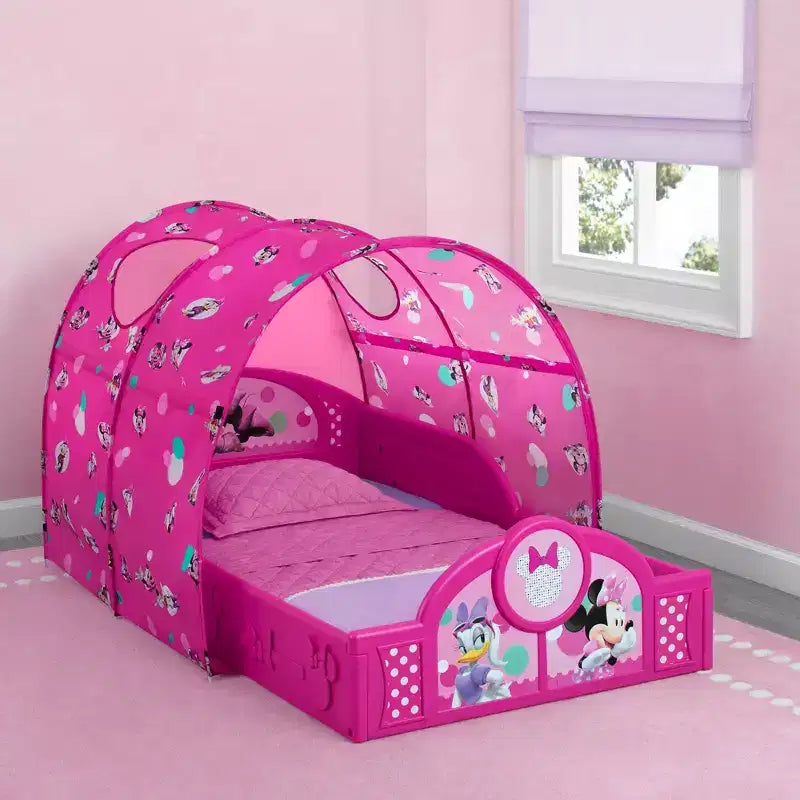 Letto a baldacchino per bambini con sponde e velo, struttura in plastica, per bambini dai 2 anni in su