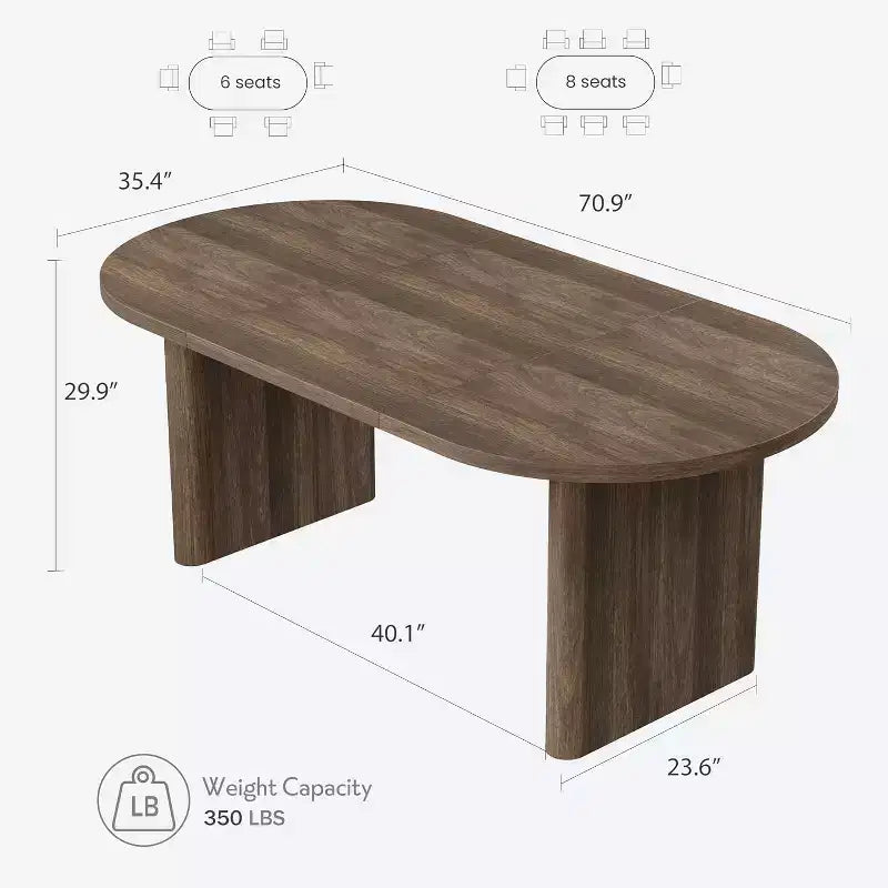 Tavolo da Pranzo Ovale Rustico da 180 cm per 6-8 Persone, Base in Legno Massiccio, Marrone